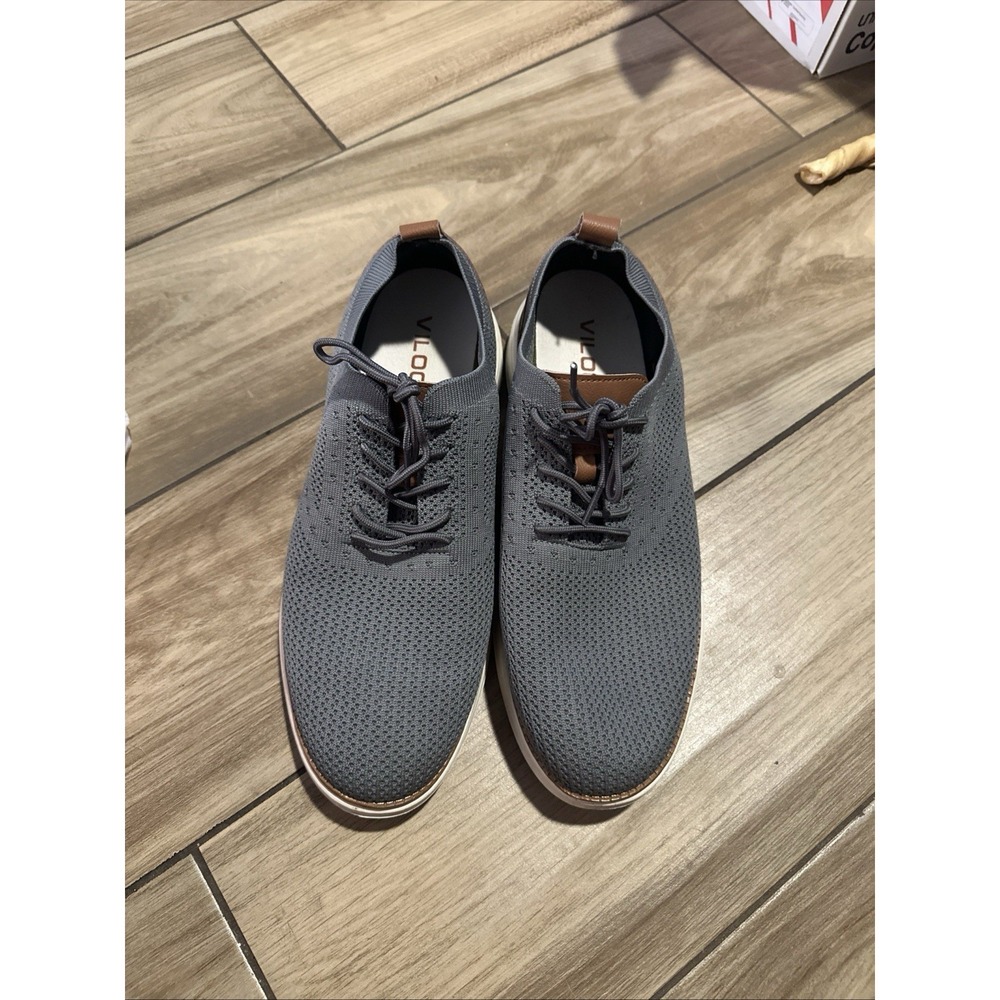 Vilocy Shoes Mens 44  Casual Lace Up Knit Low Sneakers V2201 Grey Brown Fabric